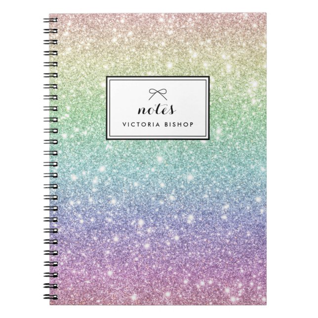 Colourful Rainbow Glitter Pattern Personalised Notebook (Front)