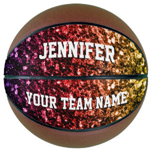 Colourful Rainbow glitter sparkles Your name Team Basketball
