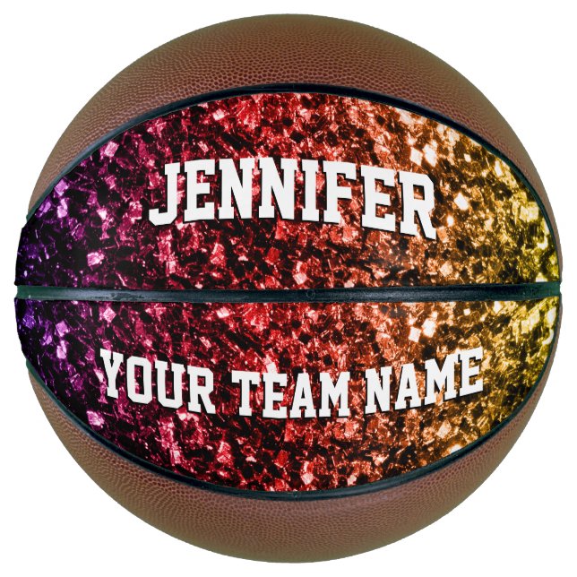 Colourful Rainbow glitter sparkles Your name Team Basketball (Front)