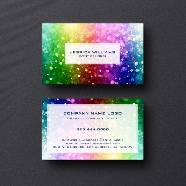 Colourful Rainbow Glitter Texture Personalizable Business Card (Creator Uploaded)