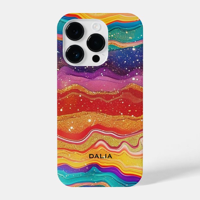 Colourful rainbow glittery agate texture iPhone case (Back)