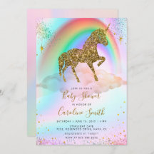 Colourful Rainbow Gold Glitter Unicorn Baby Shower