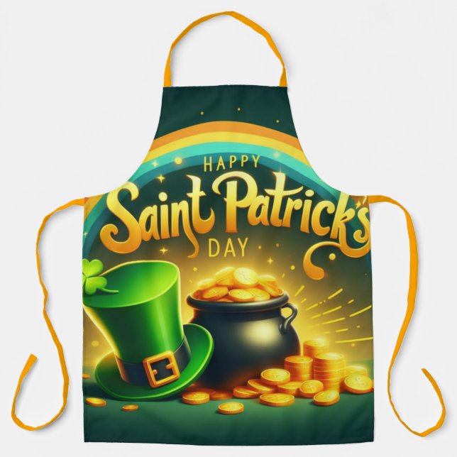 Colourful rainbow gold Saint Patrick's Day Apron (Front)
