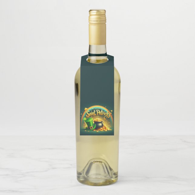 Colourful rainbow gold Saint Patrick's Day Bottle Tag (On Bottle)