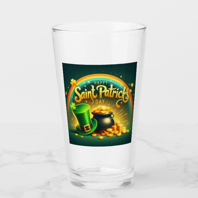 Colourful rainbow gold Saint Patrick's Day Glass (Front)