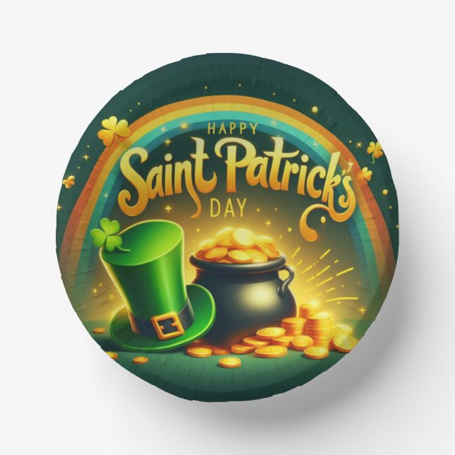 Colourful rainbow gold Saint Patrick's Day Paper Plate (Front)