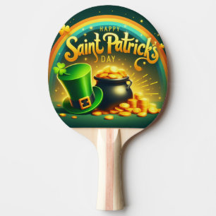 Colourful rainbow gold Saint Patrick's Day Ping Pong Paddle