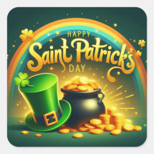 Colourful rainbow gold Saint Patrick's Day Square Sticker