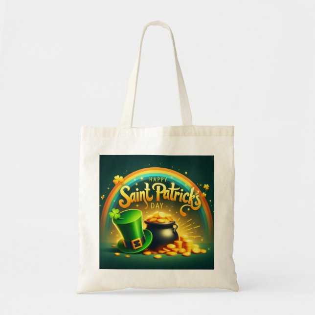 Colourful rainbow gold Saint Patrick's Day Tote Bag (Front)