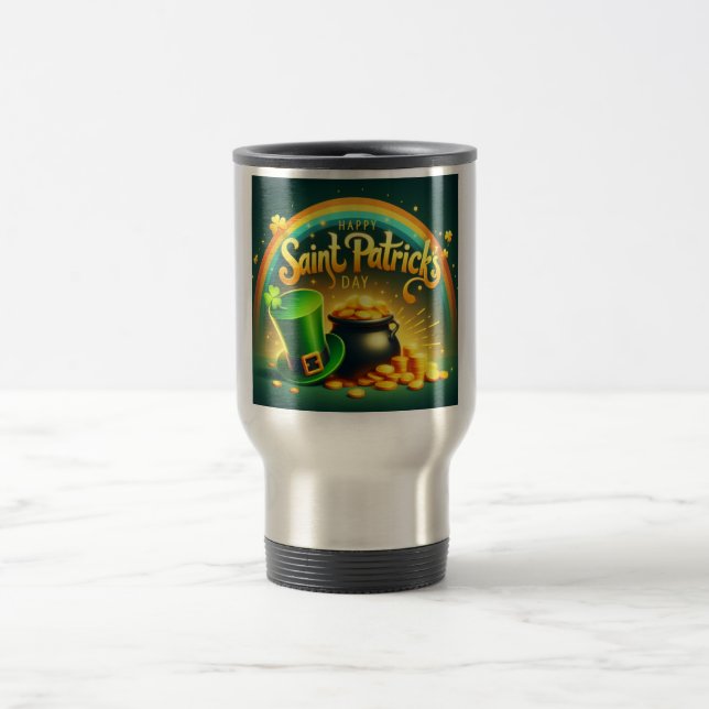 Colourful rainbow gold Saint Patrick's Day Travel Mug (Center)