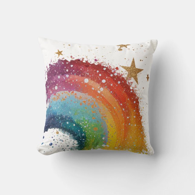 Colourful Rainbow Gold Star Bold Pretty Girl Teal  Cushion (Front)