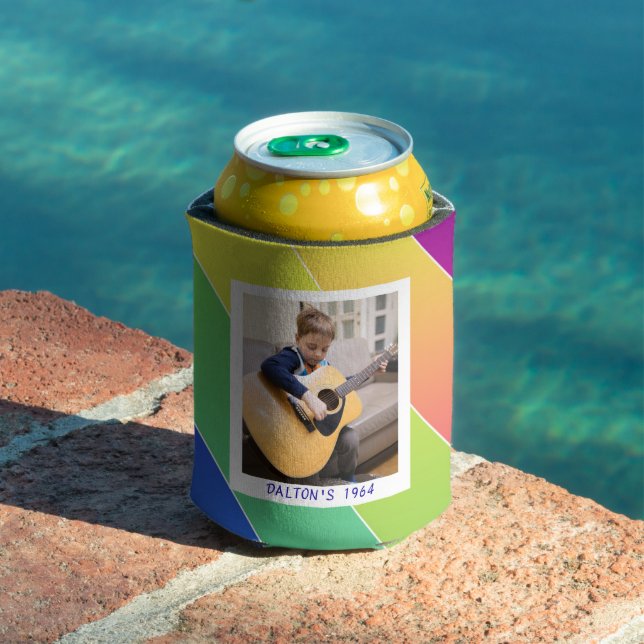 Colourful Rainbow Gradient Strips 40th Birthday Can Cooler (In Situ Pool)