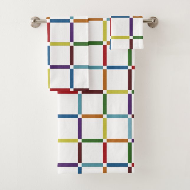 Colourful Rainbow Grid with Negative Space Bath Towel Set (Insitu)