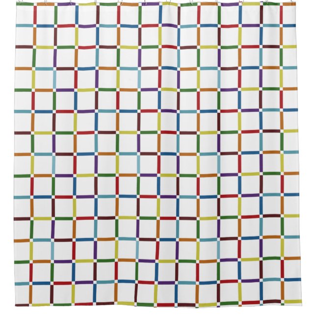 Colourful Rainbow Grid with Negative Space Shower Curtain (Front)