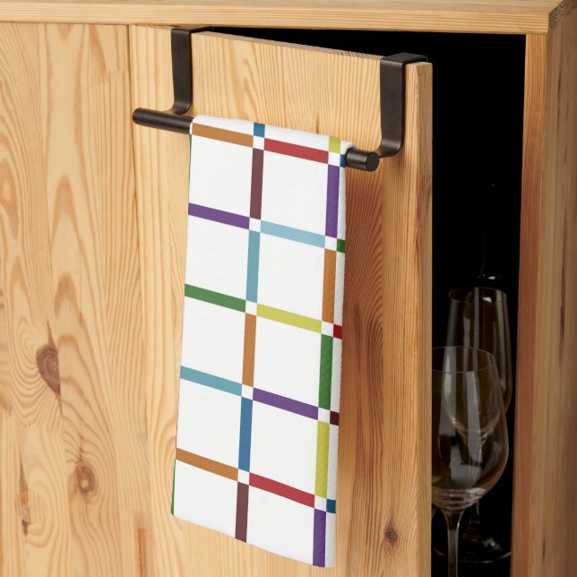 Colourful Rainbow Grid with Negative Space Tea Towel (Thirds Fold)