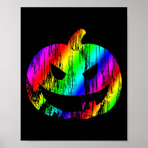 Colourful Rainbow Halloween Jack O Lantern Pumpkin Poster