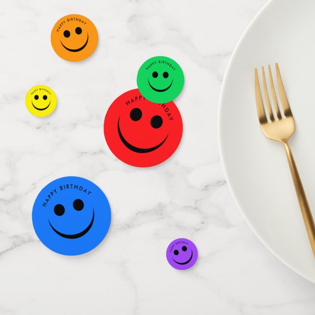 Colourful Rainbow Happy Face Birthday Confetti (Group)