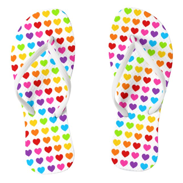 Colourful Rainbow Heart Flip Flops (Footbed)