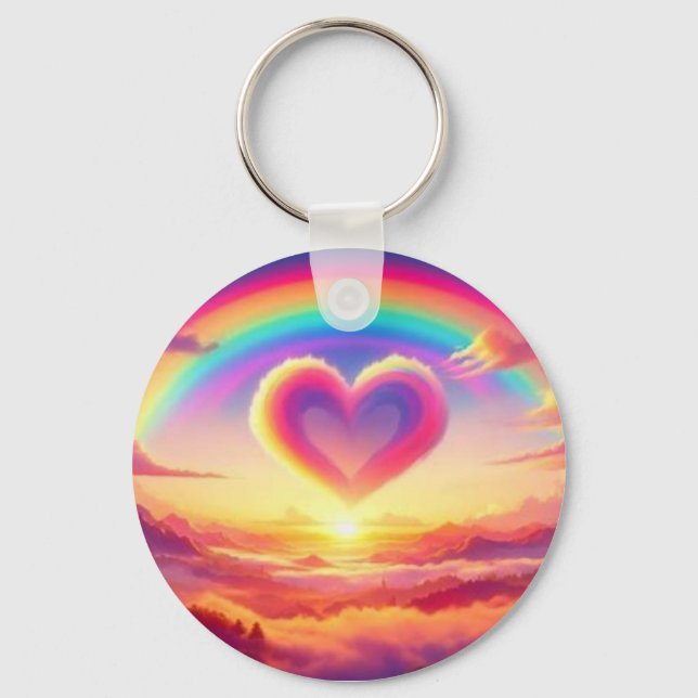 Colourful Rainbow & Heart Key Ring (Front)