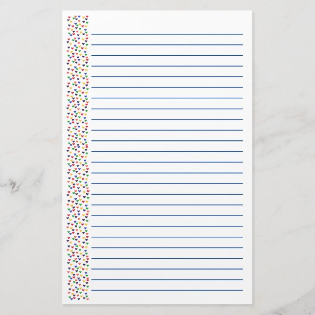 Colourful Rainbow Heart Lined Stationery (Front)