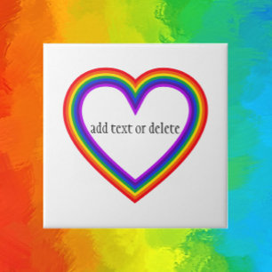 Colourful Rainbow Heart Pride Tile with Custom Tex