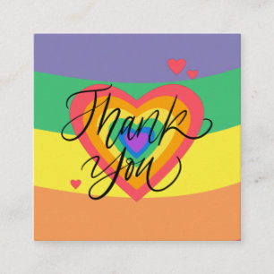 Colourful Rainbow Heart Thank You Valentine's Day Square Business Card
