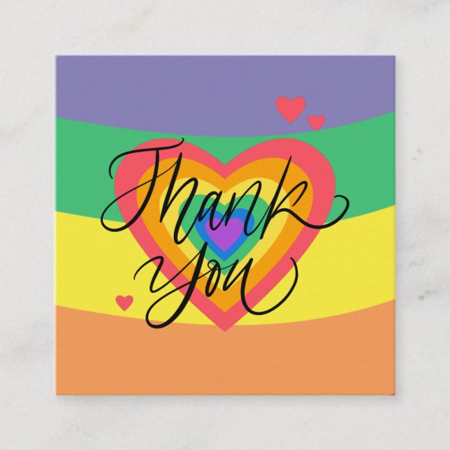 Colourful Rainbow Heart Thank You Valentine's Day  Square Business Card (Front)
