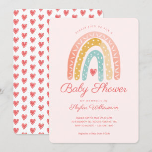Colourful Rainbow & Hearts Girl Baby Shower Invitation
