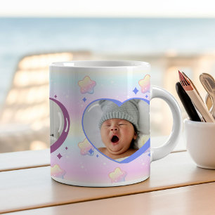 Colourful Rainbow Hearts in the Sky Custom Photo Large Coffee Mug