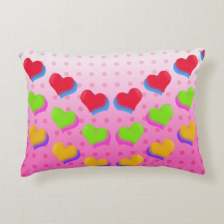 Colourful Rainbow Hearts on Pink Cartoon Pattern Decorative Cushion