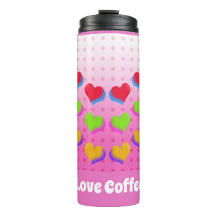 Colourful Rainbow Hearts on Pink Cartoon Pattern Thermal Tumbler