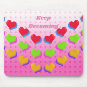 Colourful Rainbow Hearts on Pink Fun Retro Pattern Mouse Mat