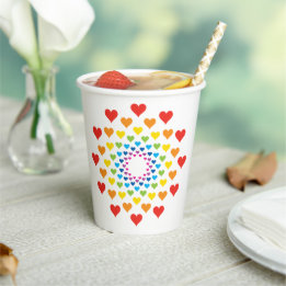 Colourful rainbow hearts paper cups