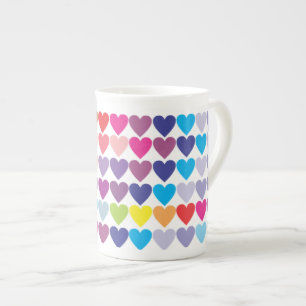 Colourful Rainbow Hearts Pattern Bone China Mug