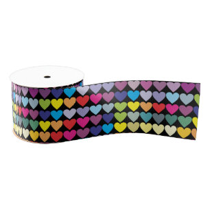 Colourful Rainbow Hearts Pattern Grosgrain Ribbon