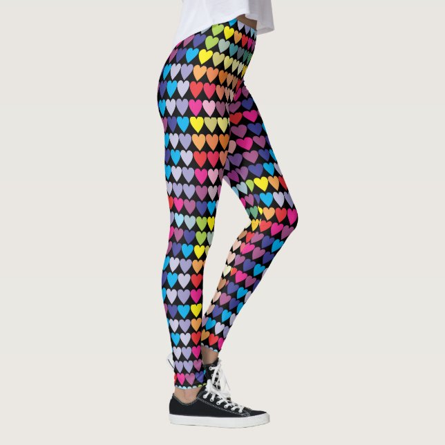 Colourful Rainbow Hearts Pattern Leggings (Right)