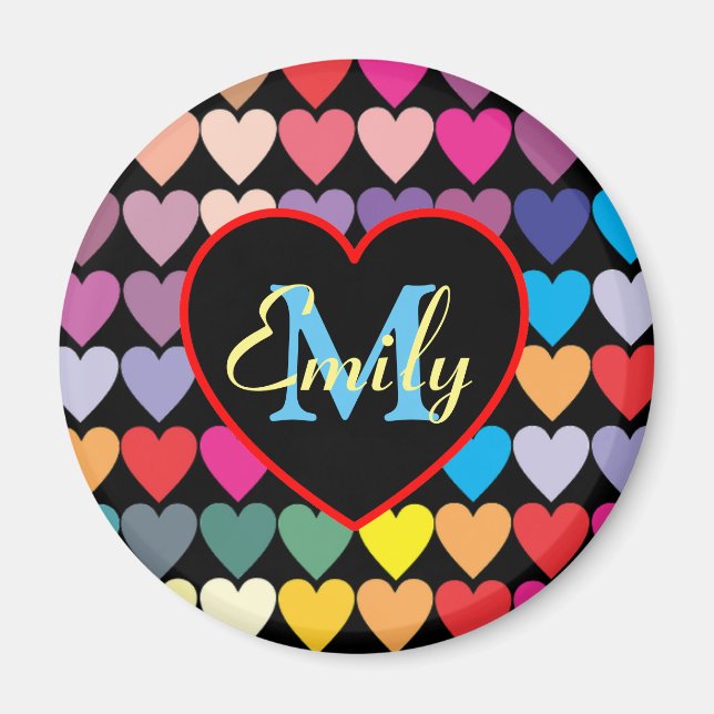 Colourful Rainbow Hearts Pattern Personalised Magnet (Front)