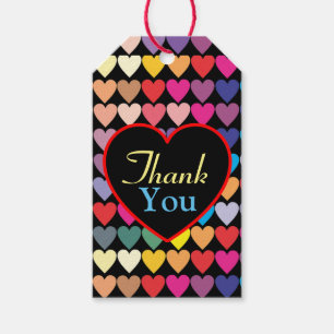 Colourful Rainbow Hearts Pattern Thank You Gift Tags