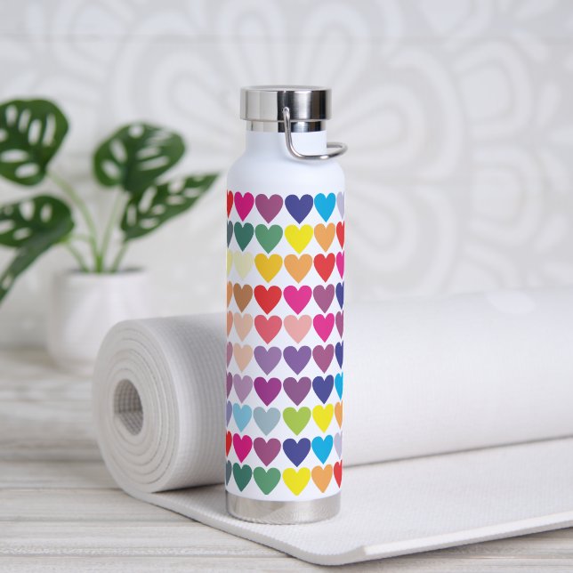 Colourful Rainbow Hearts Pattern Water Bottle (Yoga)