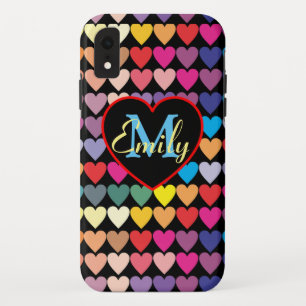Colourful Rainbow Hearts Personalised iPhone XR Case