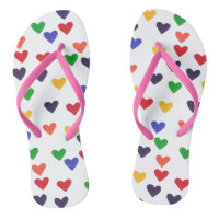 Colourful Rainbow Hearts Pink Strap Flipflops