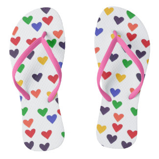 Colourful Rainbow Hearts Pink Strap Flipflops