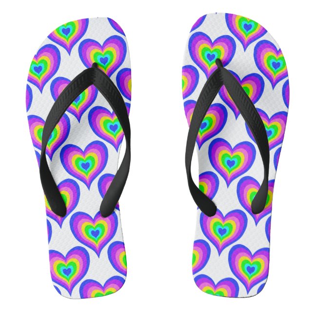 Colourful Rainbow Hearts Pride Love Flip Flops (Footbed)