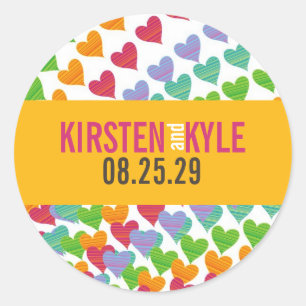 Colourful Rainbow Hearts Sprinkles Wedding Sticker