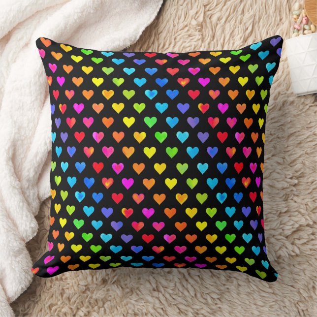 Colourful Rainbow Hearts Stripe Pattern Cushion (Blanket)
