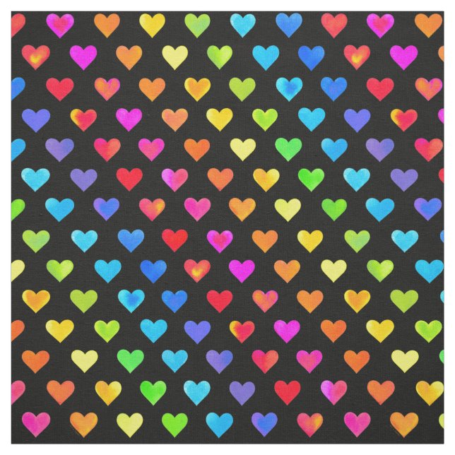 Colourful Rainbow Hearts Stripe Pattern Fabric (Swatch)