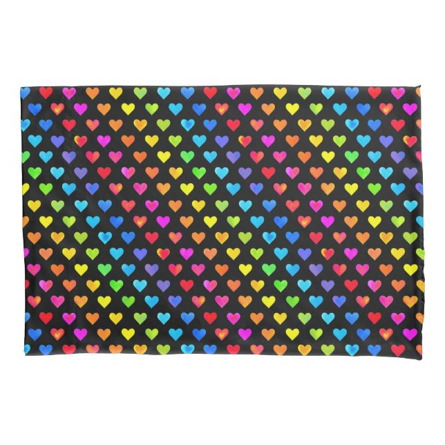 Colourful Rainbow Hearts Stripe Pattern Pillowcase (Front)