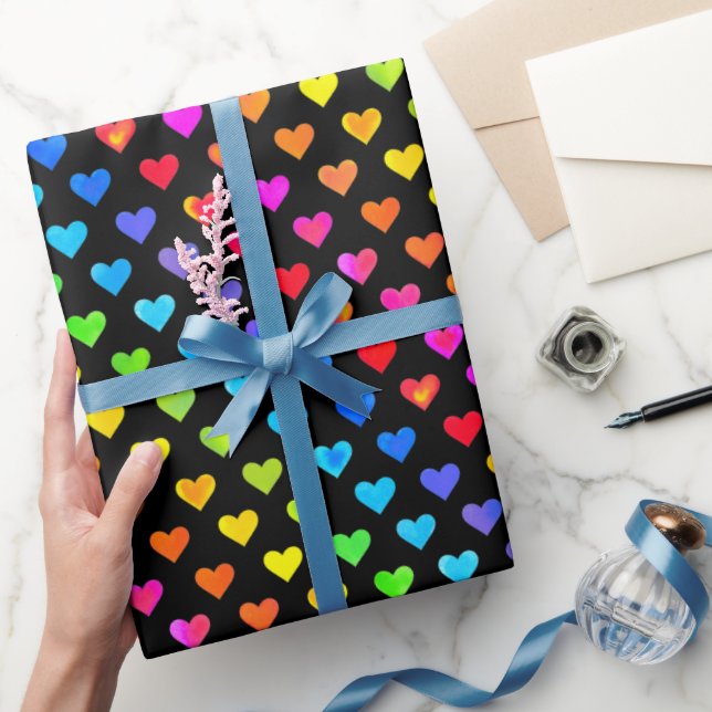 Colourful Rainbow Hearts Stripe Pattern Wrapping Paper (Gifting)