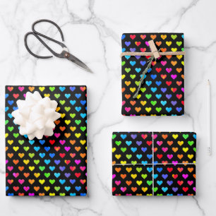 Colourful Rainbow Hearts Stripe Pattern Wrapping Paper Sheet