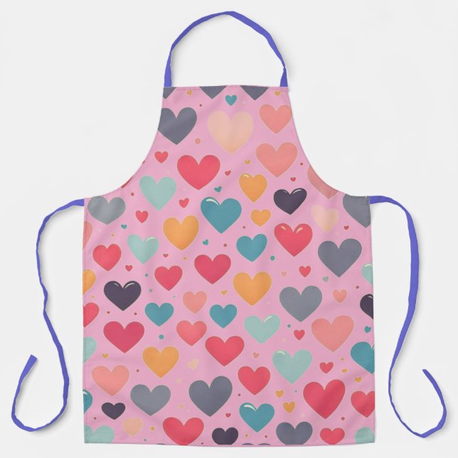 Colourful rainbow hearts Valentines Apron (Front)